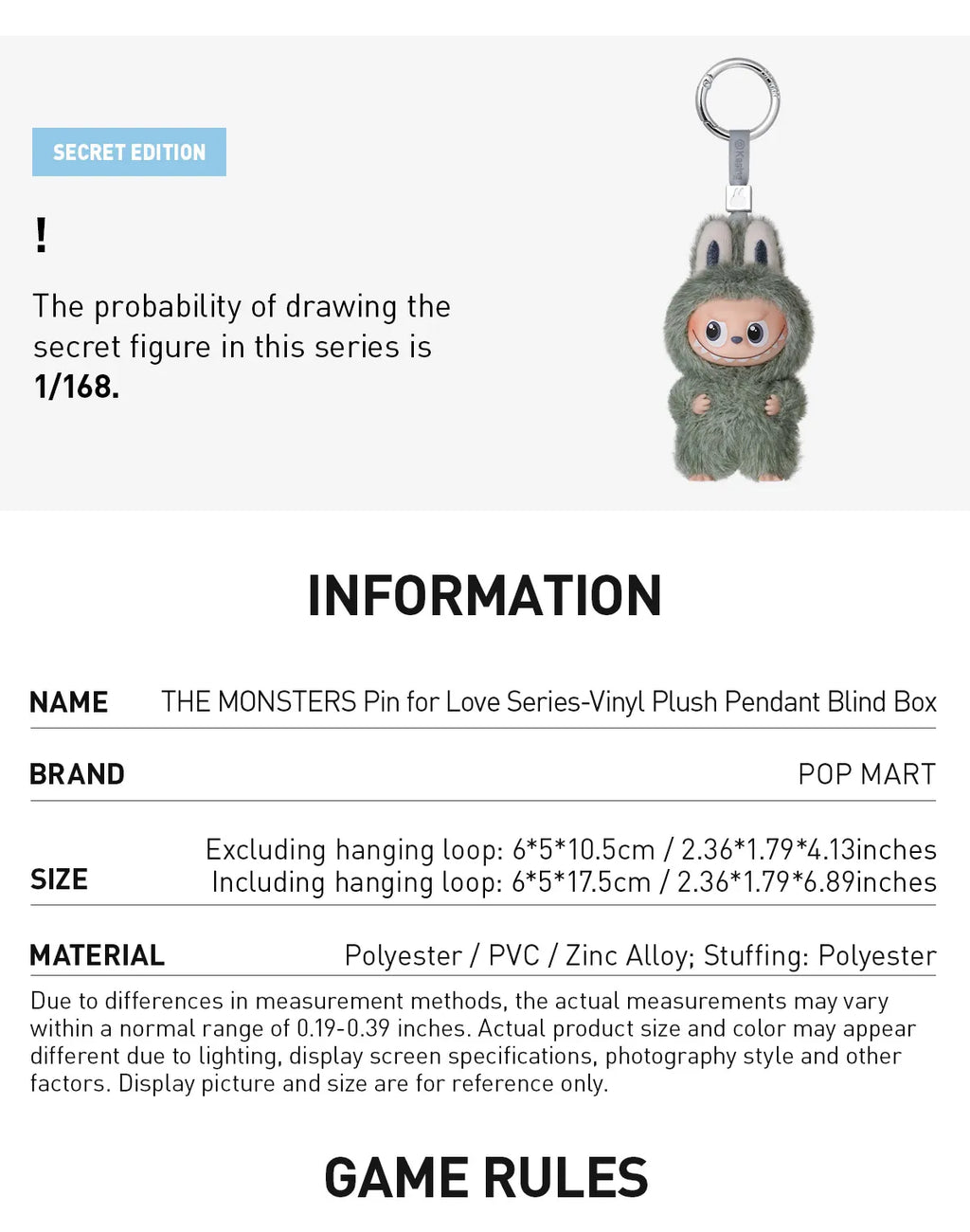 Pop Mart Labubu Pin for Love Series Blind Box (N-Z) Blue