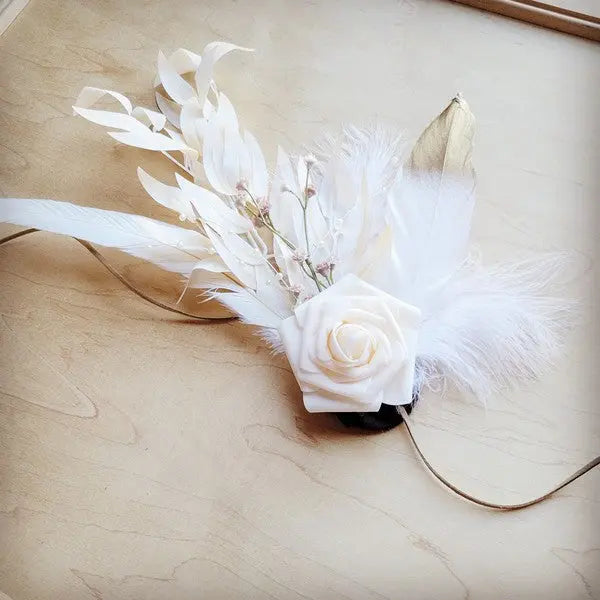 Boho Western Wedding Floral Feather Bridal Hat Tan