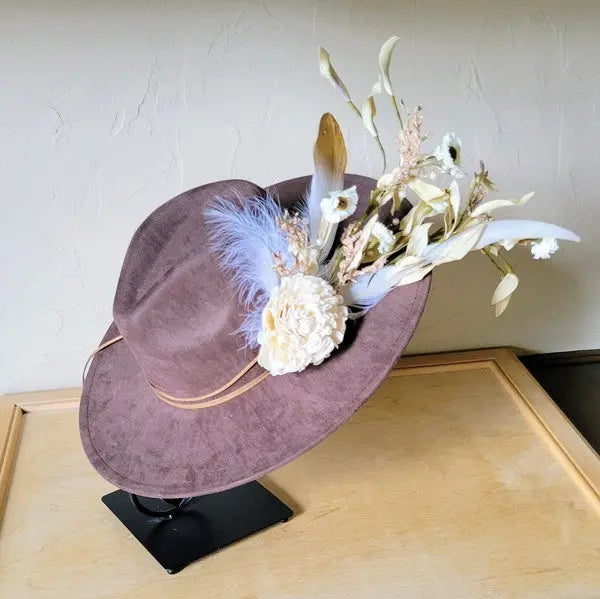 Boho Western Wedding Floral Bridal Hat Brown