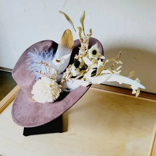 Boho Western Wedding Floral Bridal Hat Brown