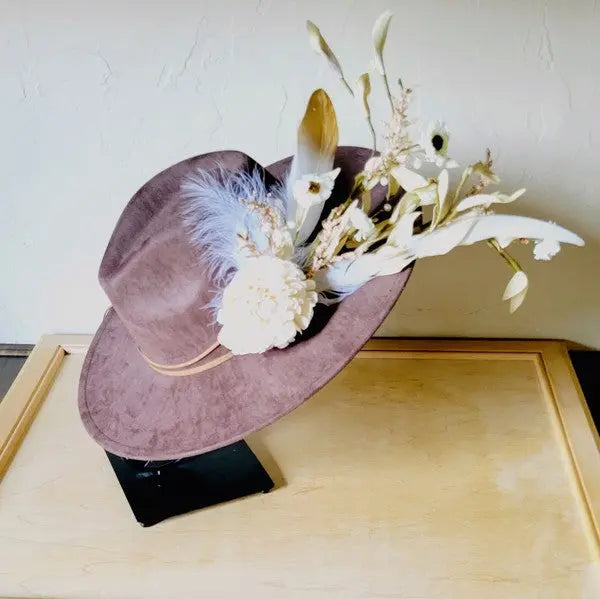 Boho Western Wedding Floral Bridal Hat Brown