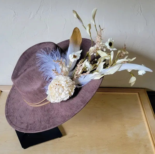 Boho Western Wedding Floral Bridal Hat Brown