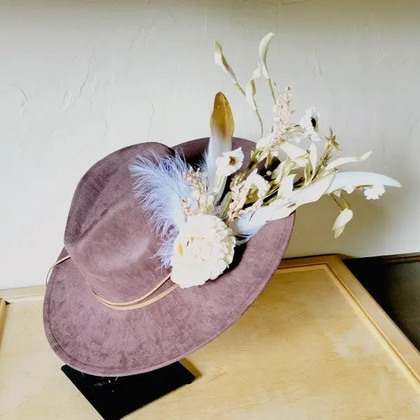 Boho Western Wedding Floral Bridal Hat Brown