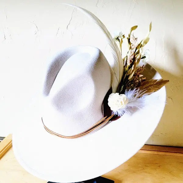 Boho Western Wedding Floral Bridsmaid Hat Bone
