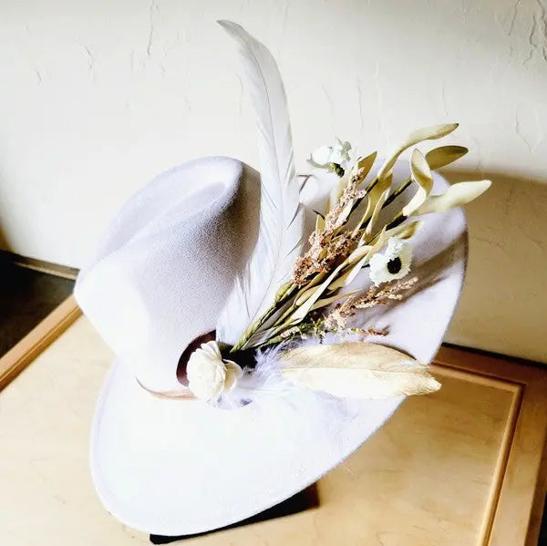 Boho Western Wedding Floral Bridsmaid Hat Bone