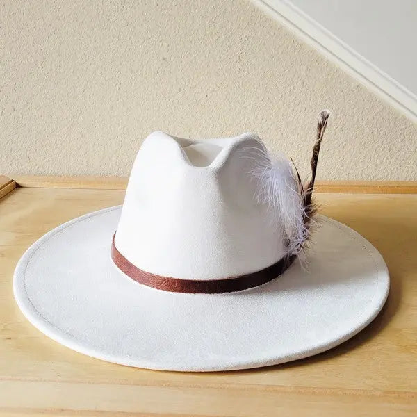 Brown Leather Hat Band w/ Feather Accents