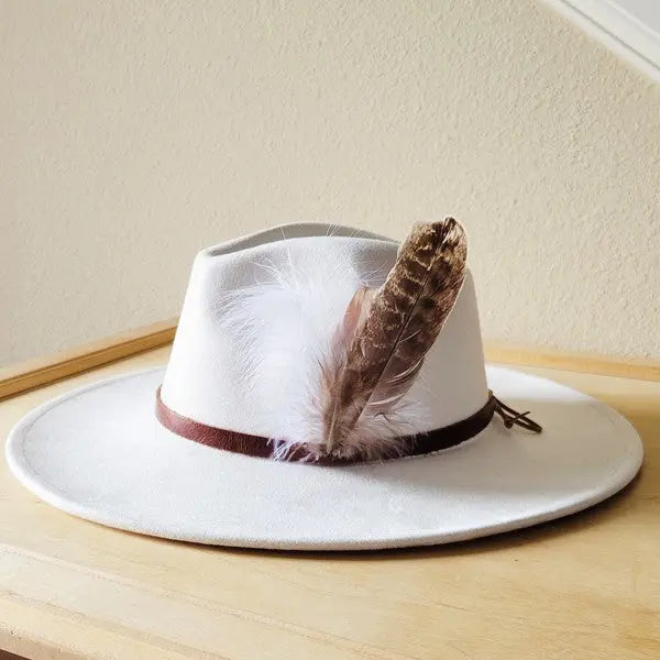 Brown Leather Hat Band w/ Feather Accents