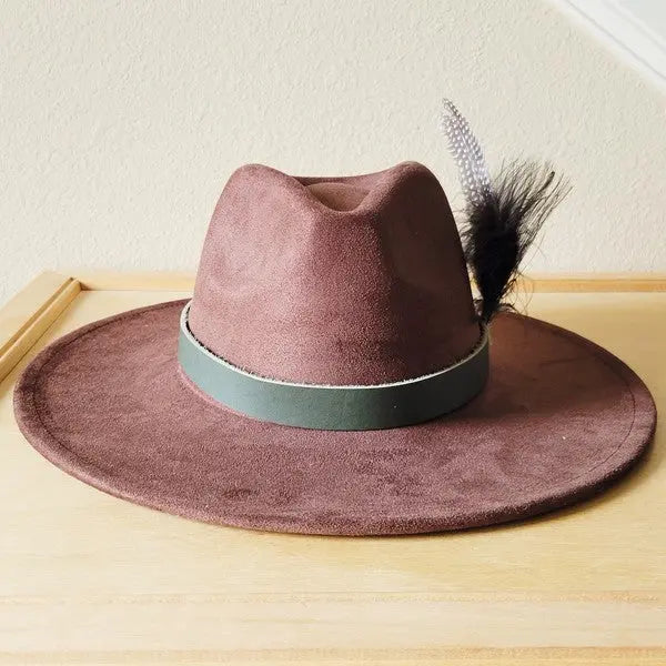 Army Green Leather HatBand w/Peacock Feather Acc