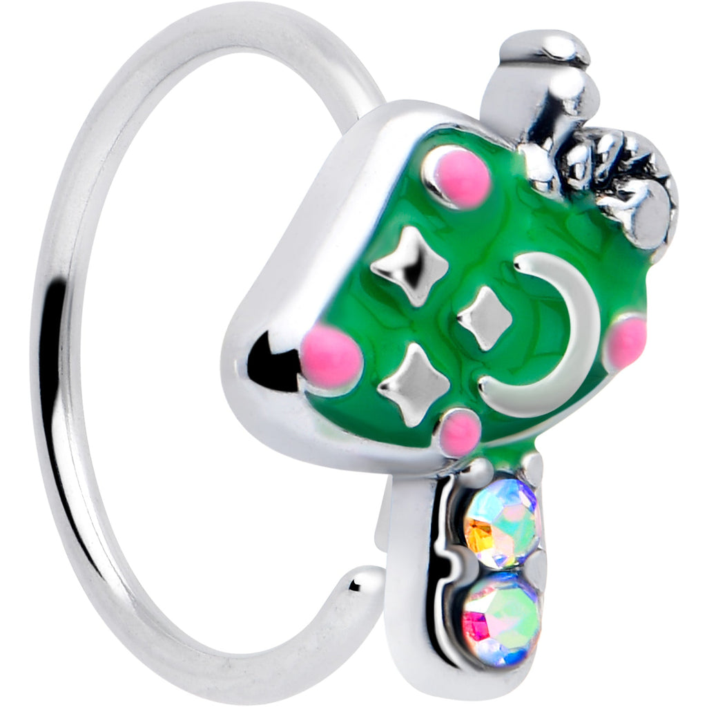 20G 5/16 Aurora Gem Fanciful Green Mushroom Nose Hoop