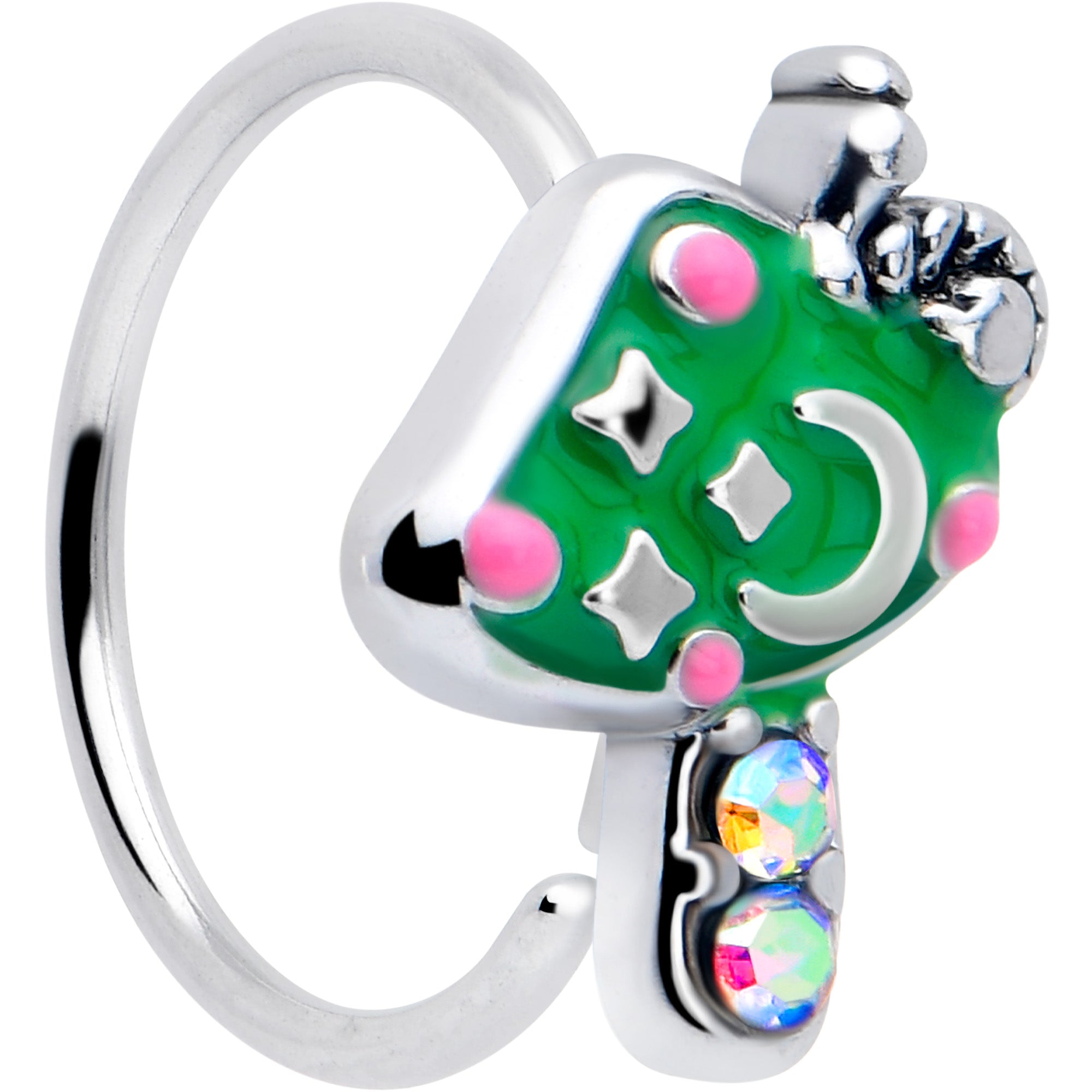 20G 5/16 Aurora Gem Fanciful Green Mushroom Nose Hoop