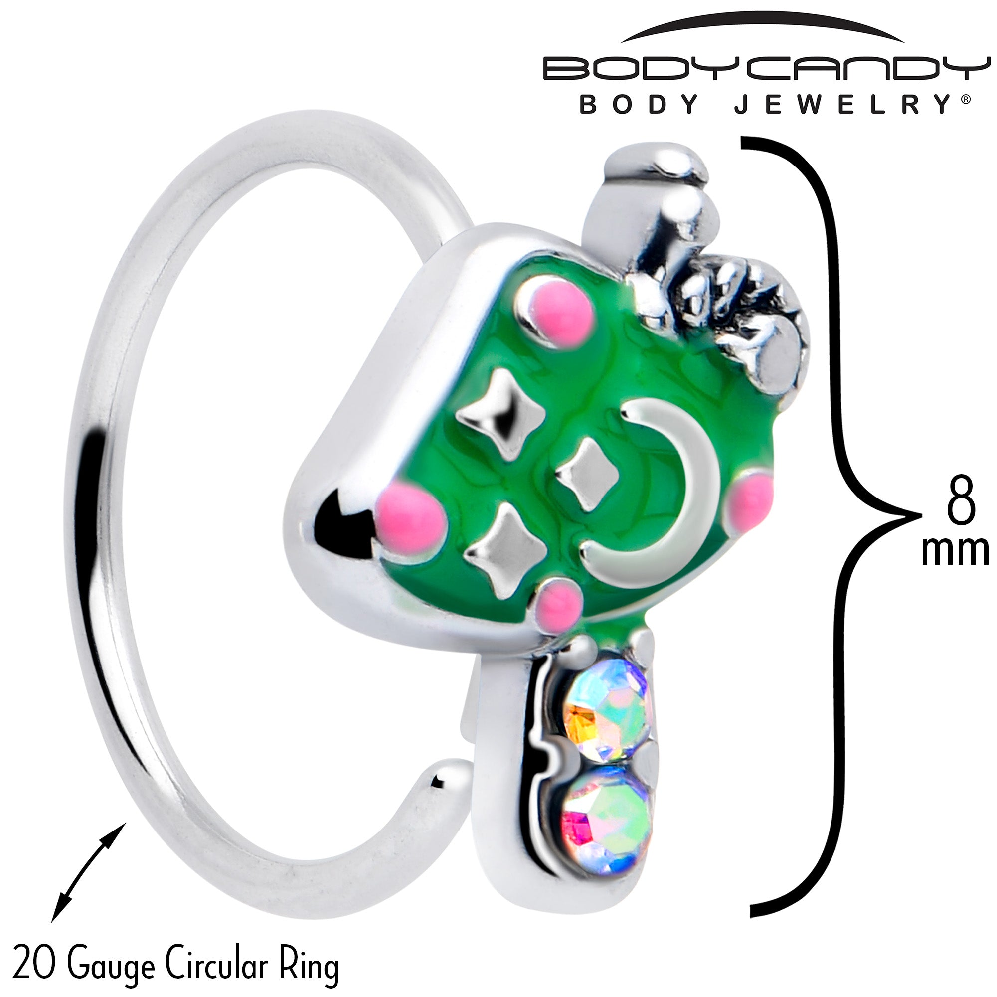 20G 5/16 Aurora Gem Fanciful Green Mushroom Nose Hoop