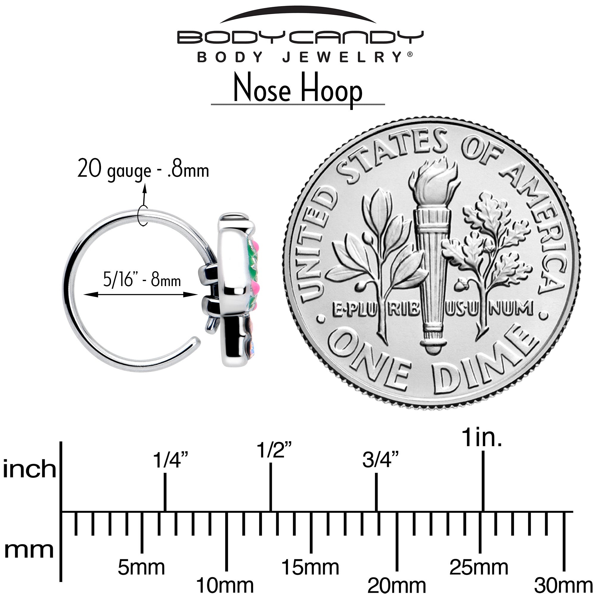 20G 5/16 Aurora Gem Fanciful Green Mushroom Nose Hoop