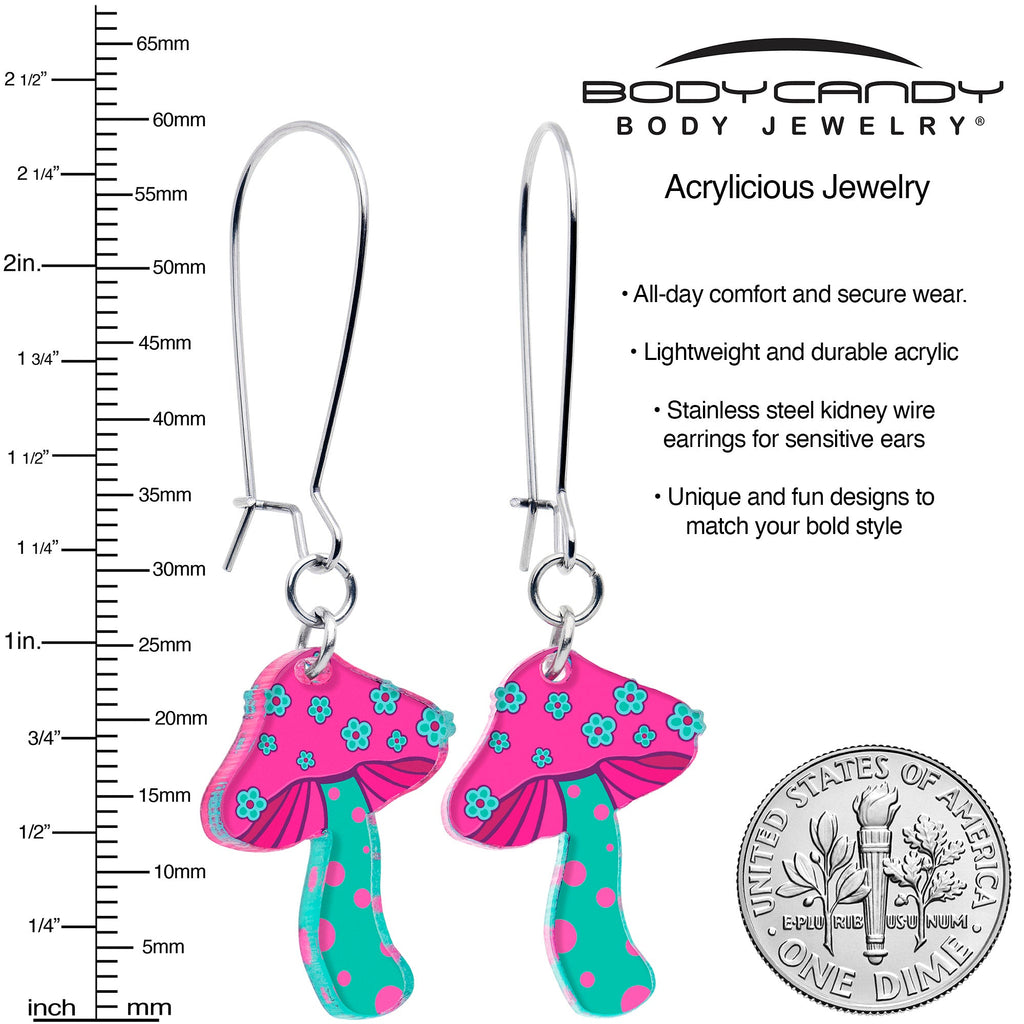 Funky Floral Mushroom Dangle Earrings by Onyx O