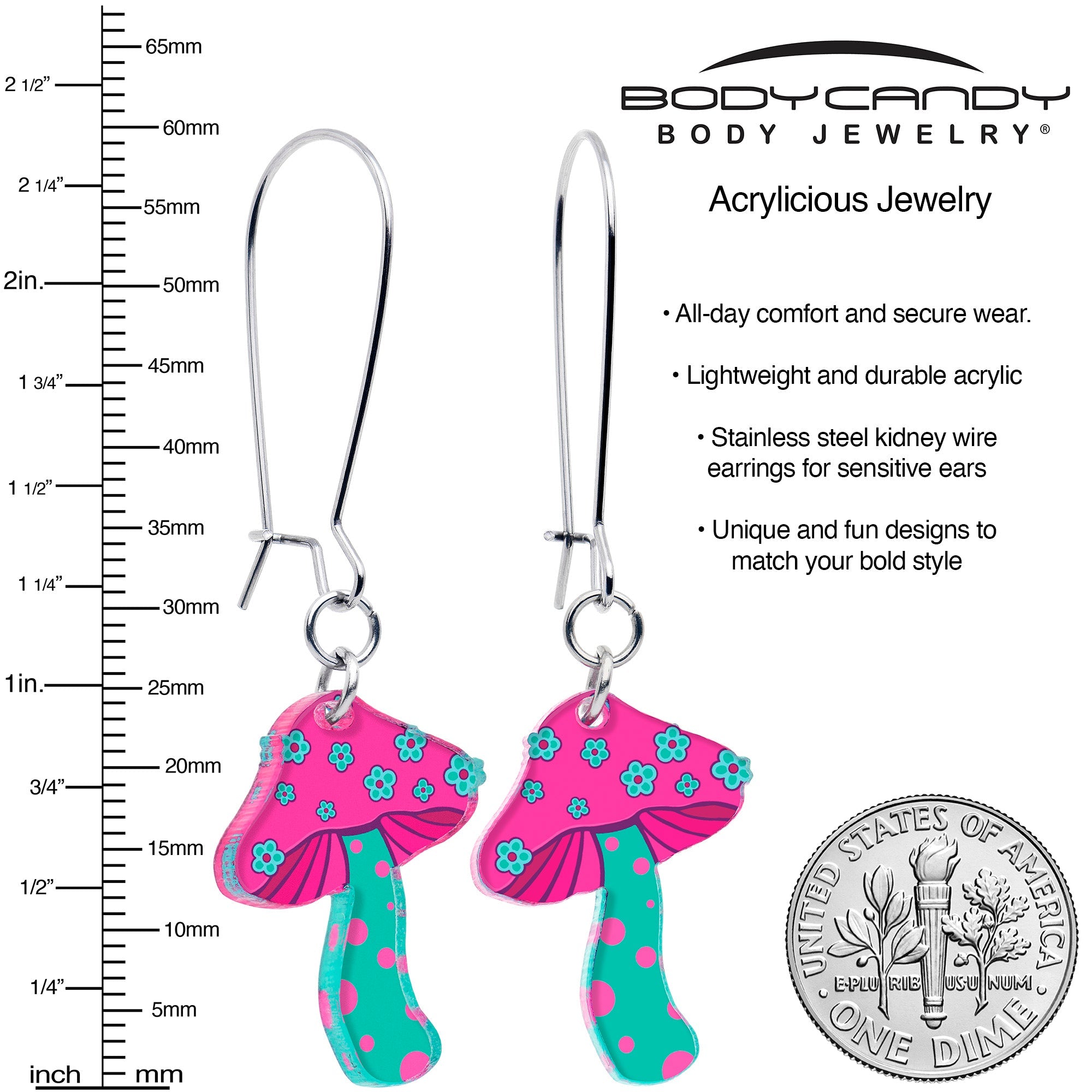 Funky Floral Mushroom Dangle Earrings by Onyx O