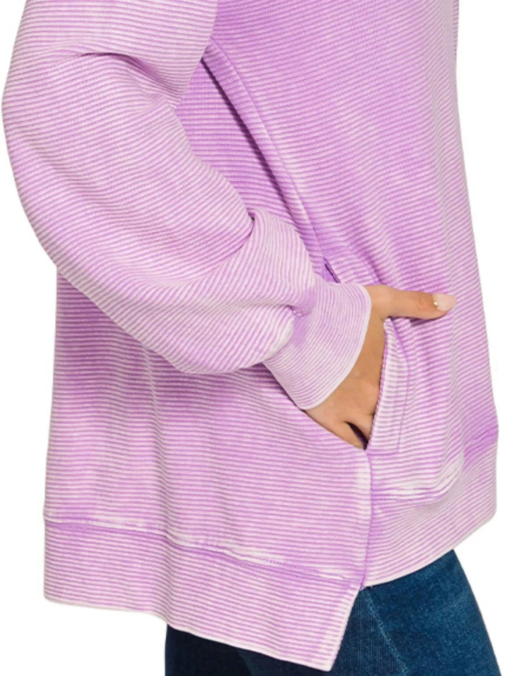 Acid Washed Double Ribbed Hi-low Sweatshirt