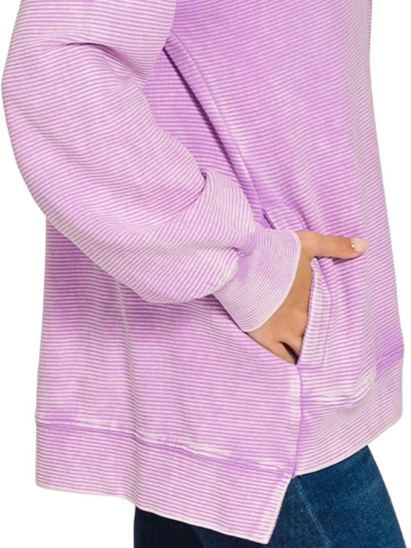 Acid Washed Double Ribbed Hi-low Sweatshirt