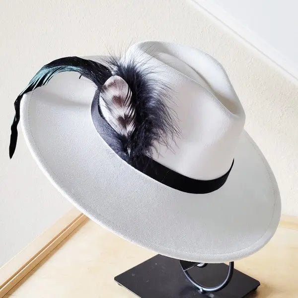 Black Leather Hat Band w/ Feather Accents