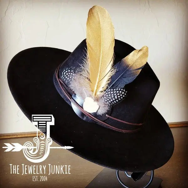 BlackGold Feather&Turq Slab Hatband Choice Hat