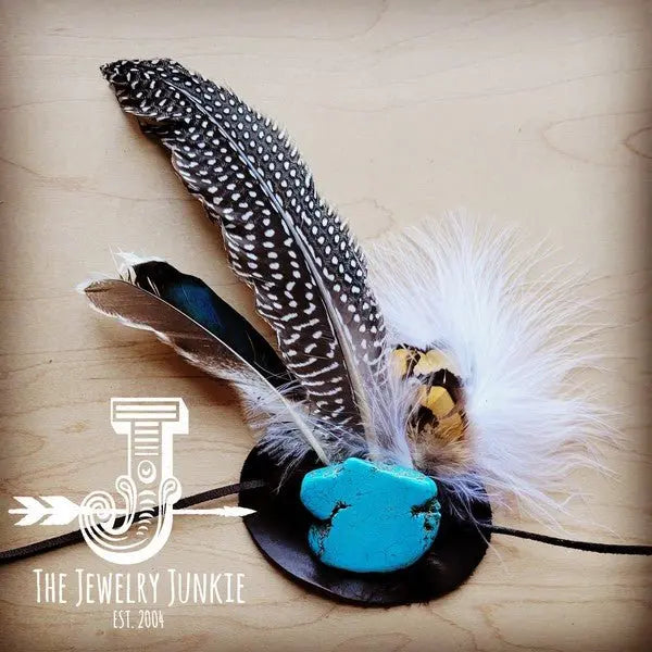 Blue Turquoise, Spotted Feather & Leather Hat Band