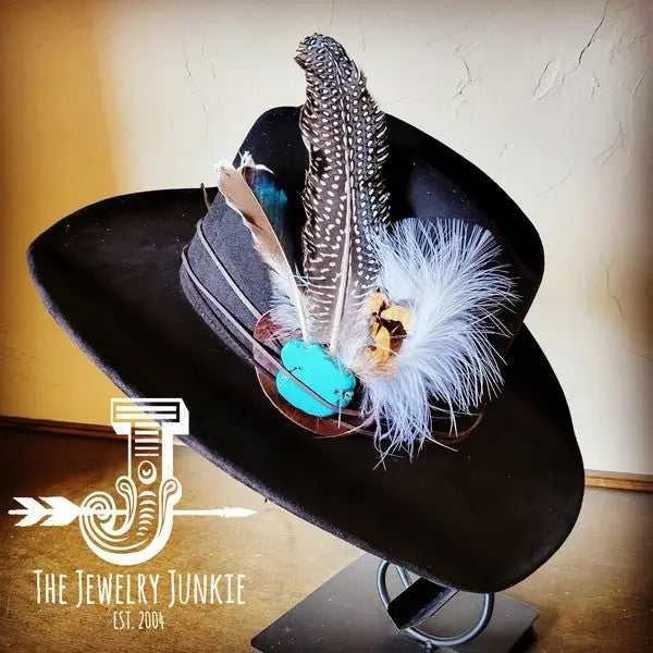 Blue Turquoise, Spotted Feather & Leather Hat Band
