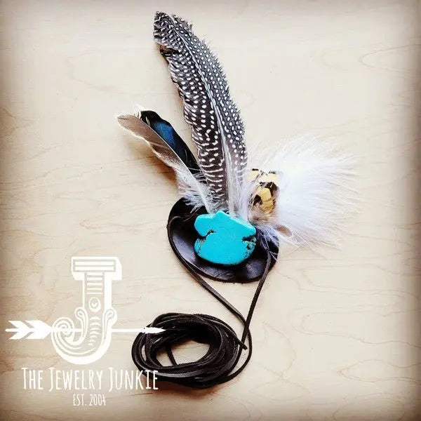 Blue Turquoise, Spotted Feather & Leather Hat Band