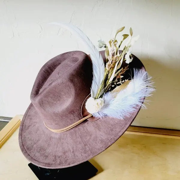 Boho Western Wedding Floral Bridsmaid Hat Brown