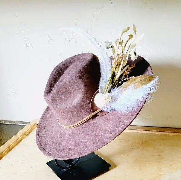 Boho Western Wedding Floral Bridsmaid Hat Brown