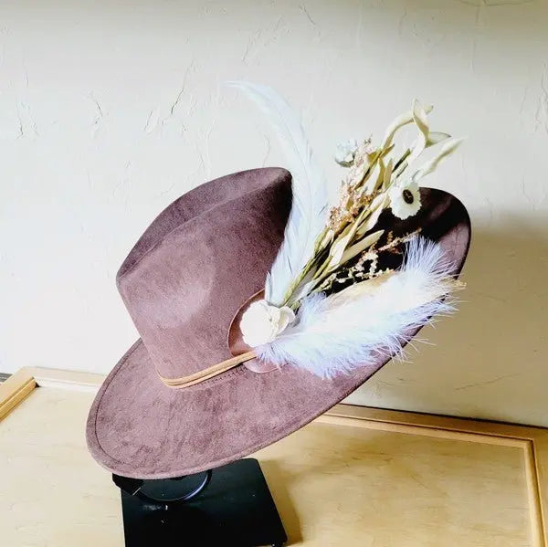Boho Western Wedding Floral Bridsmaid Hat Brown