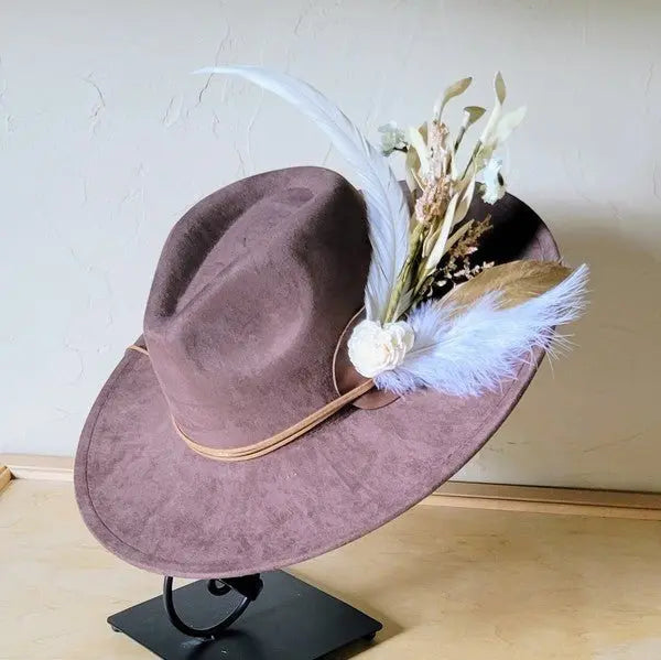 Boho Western Wedding Floral Bridsmaid Hat Brown