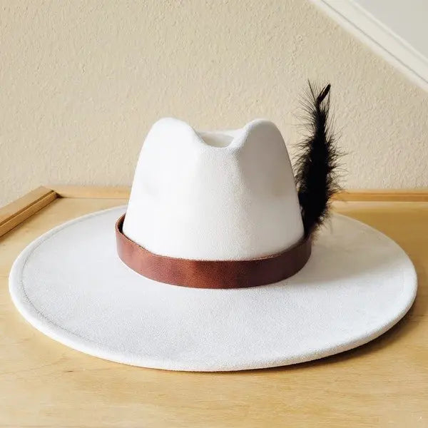 Brown Hair on Hide Leather Hatband w/Feather Acc