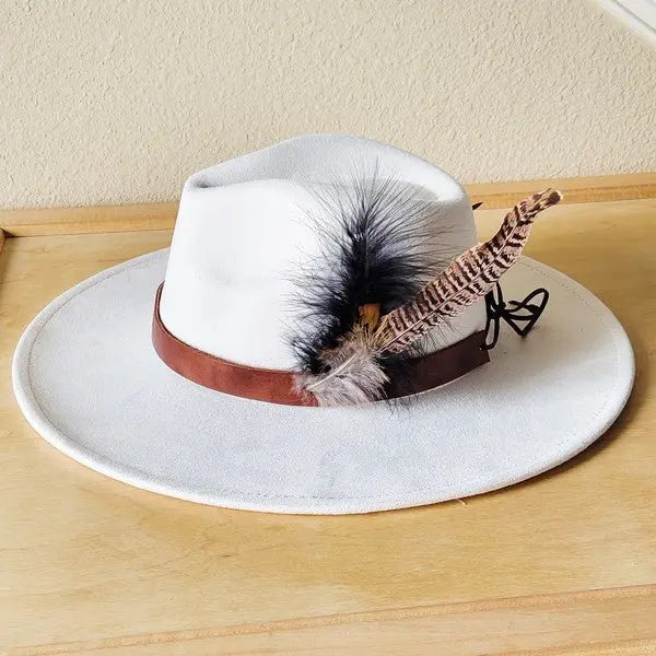 Brown Hair on Hide Leather Hatband w/Feather Acc